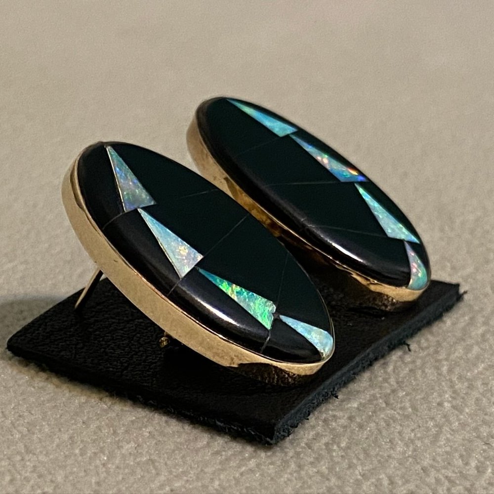 MICHAEL KIRK One-Of-A-Kind Jet & Opal Earrings - Picture 2 of 11